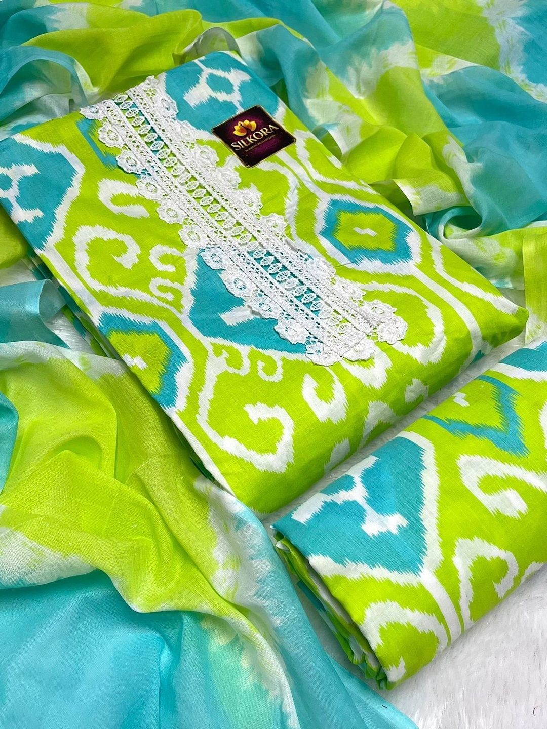 SILKORA Printed Pure Cotton Unstitched Dress Material