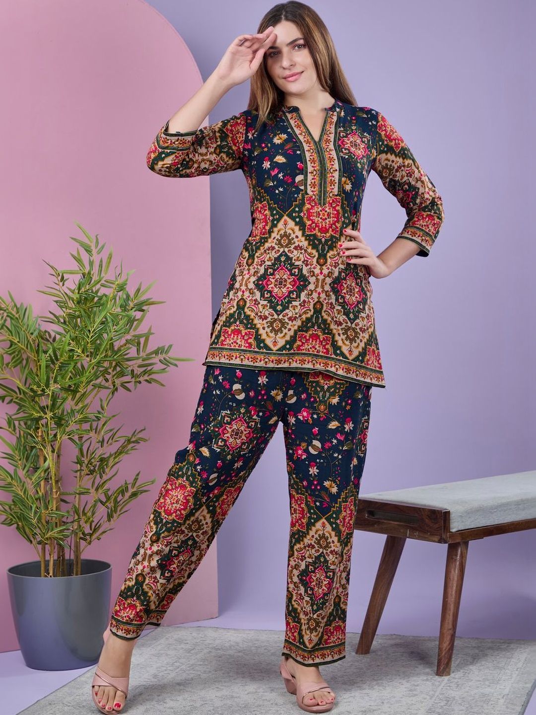 Veda fab Printed Tunic with Trousers