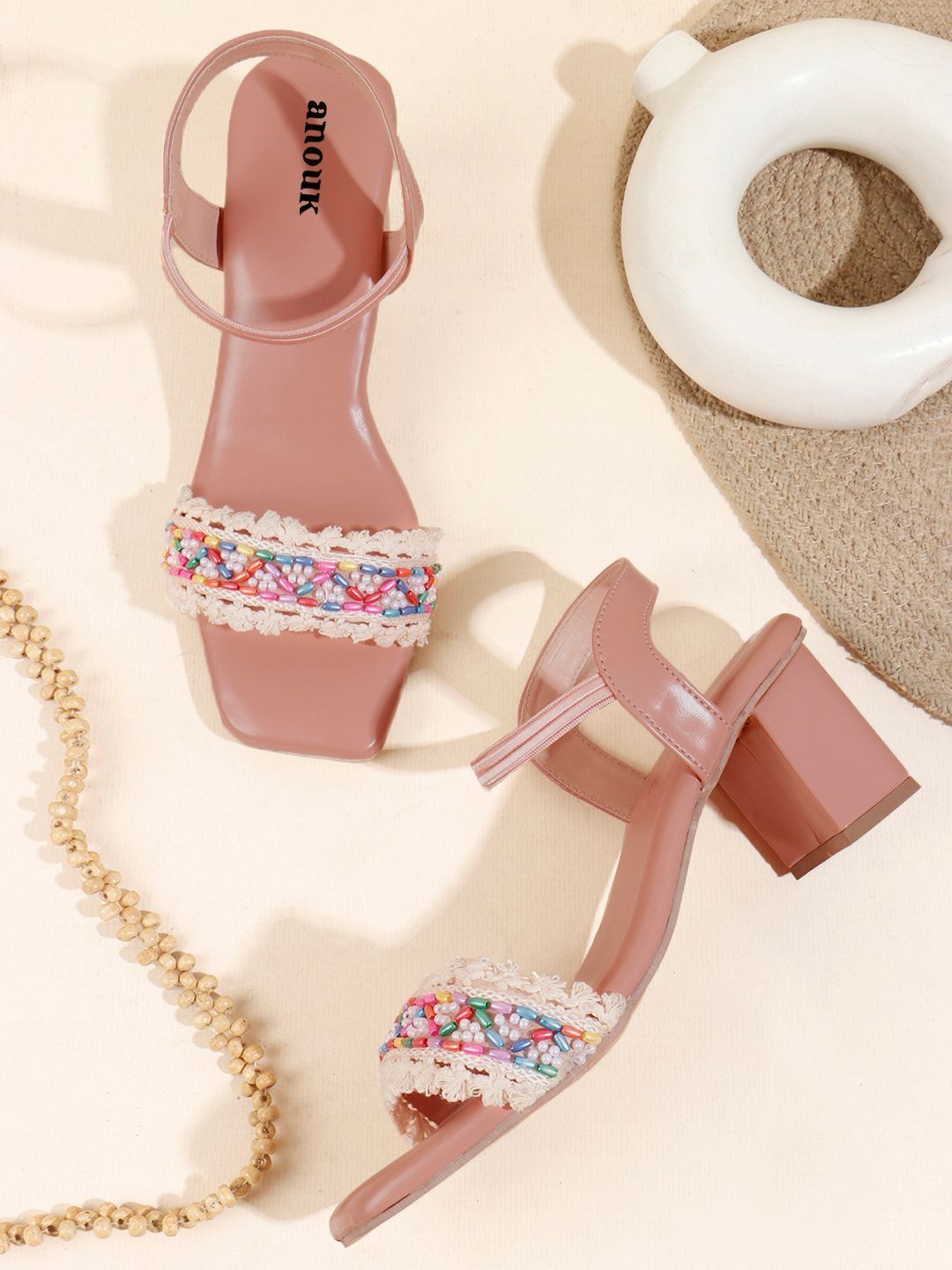 Anouk Anouk Embellished Block Sandals