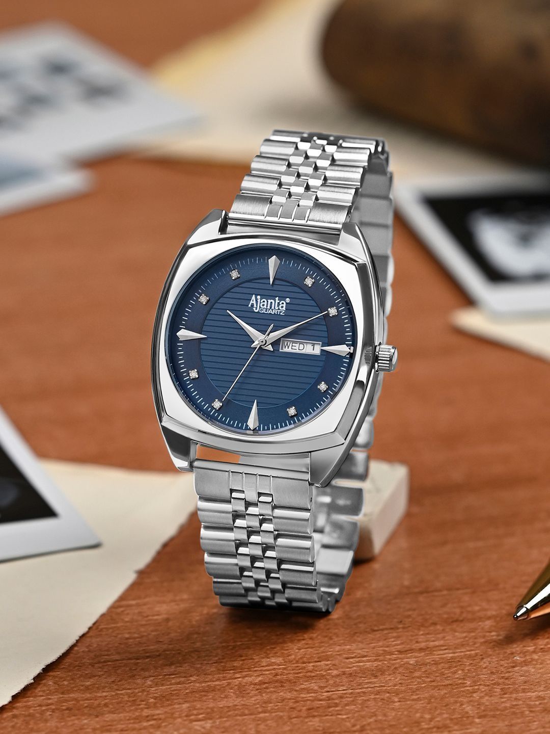 Ajanta Quartz Ajanta Quartz Men Dial & Stainless Steel Bracelet Style Straps Analogue Multi Function Watch AWC132ESG 4