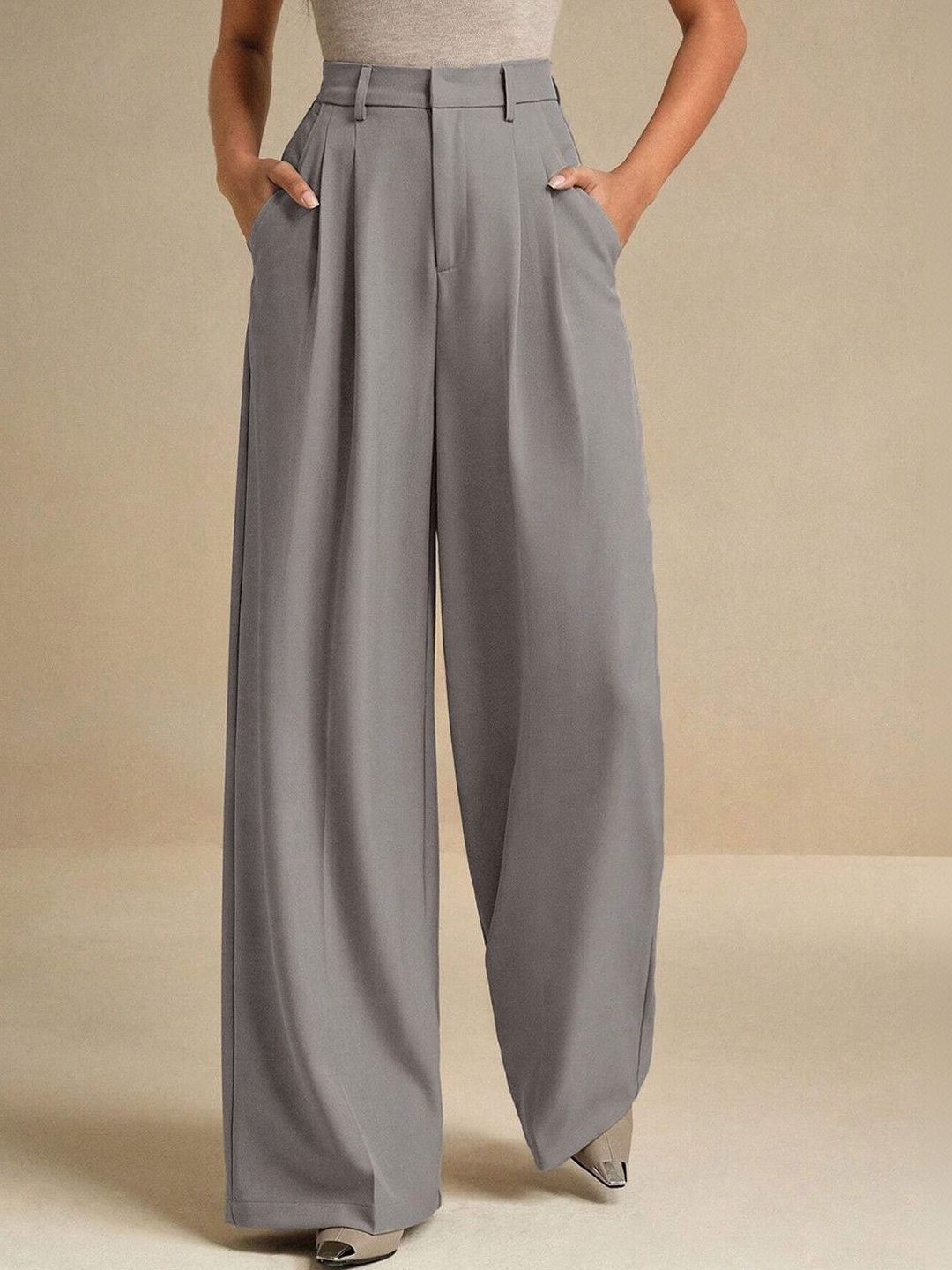 ZYVRA Women High-Rise Easy Wash Pleated Trousers