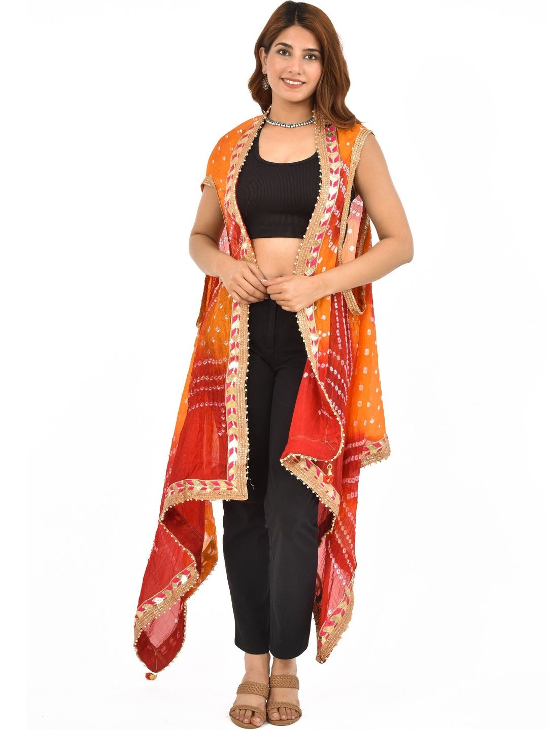 PK HUB Dyed Art Silk Dupatta with Gotta Patti