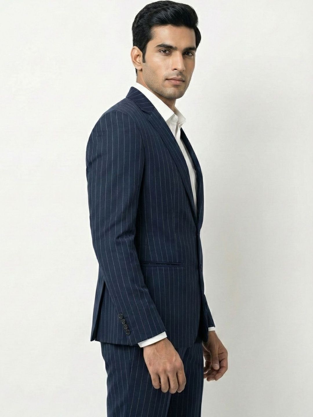TRIANGLE Striped Notched Lapel 2 Piece Blazer and Trousers Suits