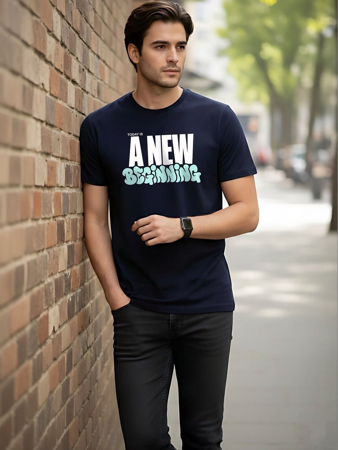 SYMBLANCE Men Typography Printed T-shirt
