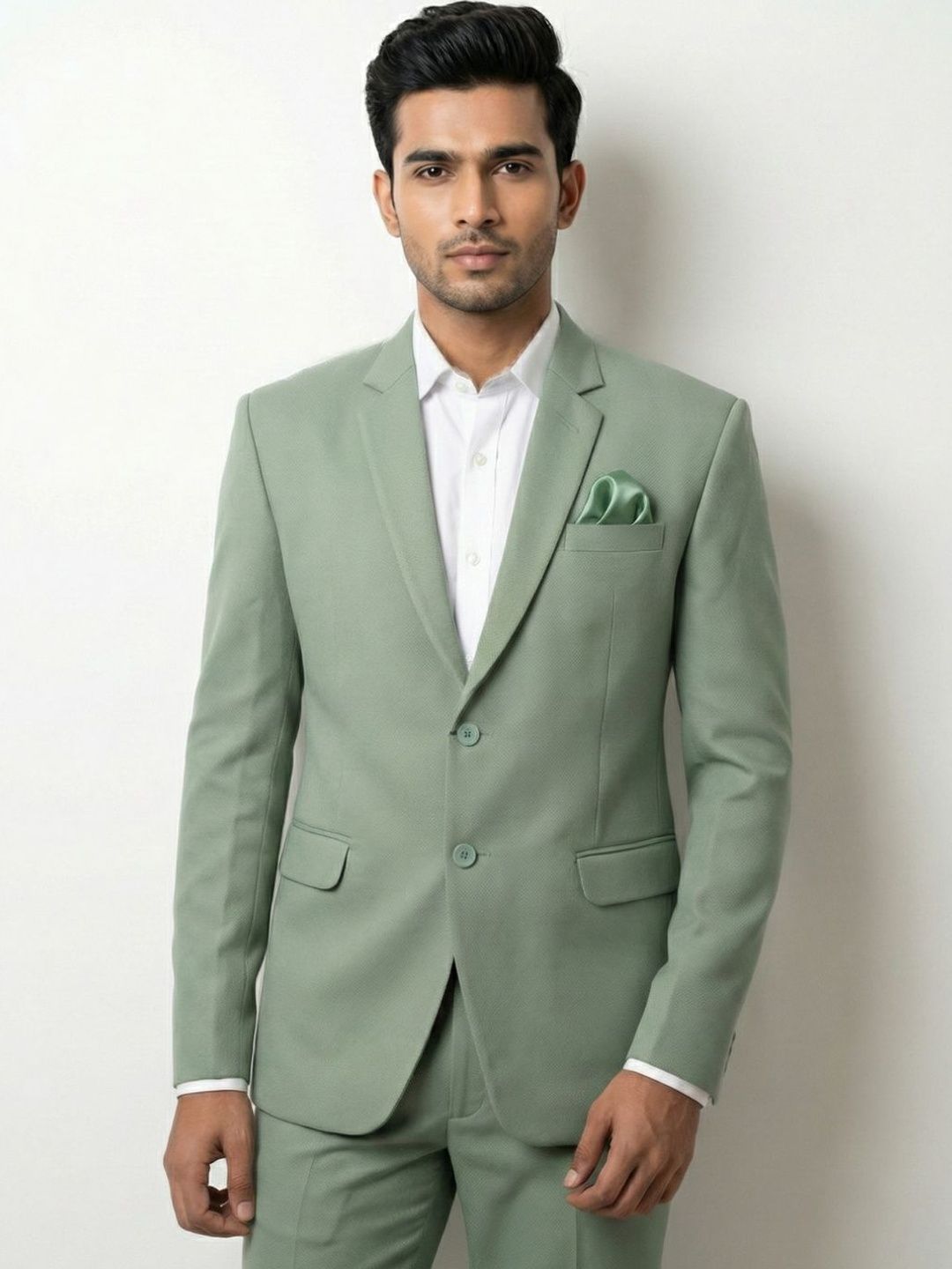 TRIANGLE Self Design Notched Lapel 2 Piece Blazer & Trousers Suits