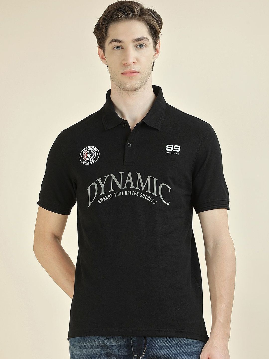 Cantabil Men Typography Printed Polo Collar Pockets T-shirt