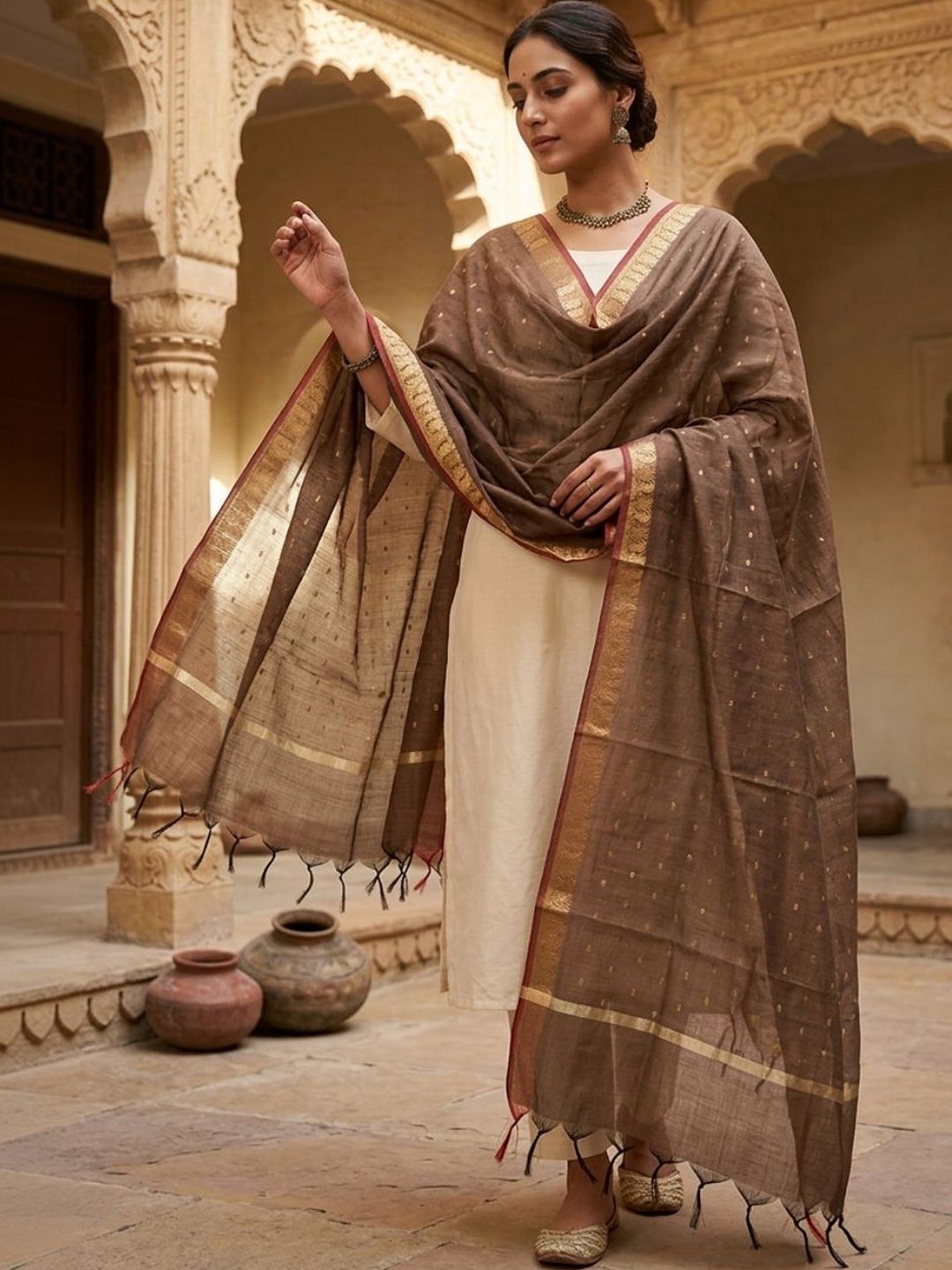 Dupatta Bazaar Dupatta Bazaar Ethnic Motifs Woven Design Dupatta with Zari