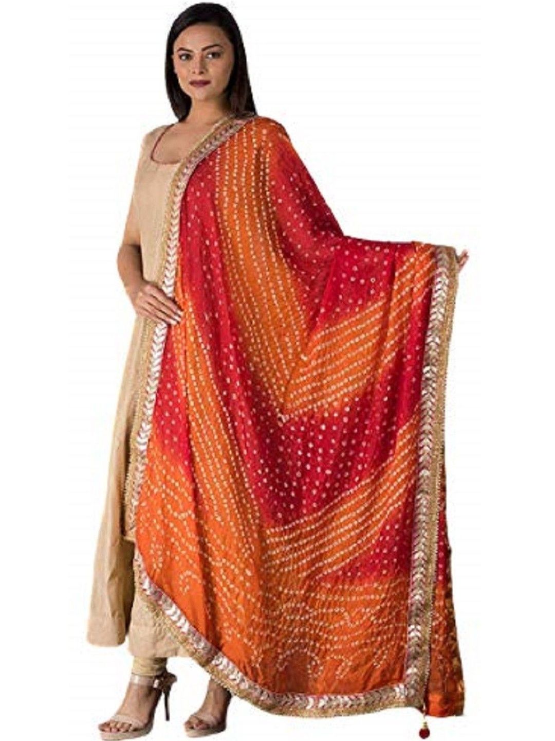 PK HUB Dyed Art Silk Dupatta with Gotta Patti