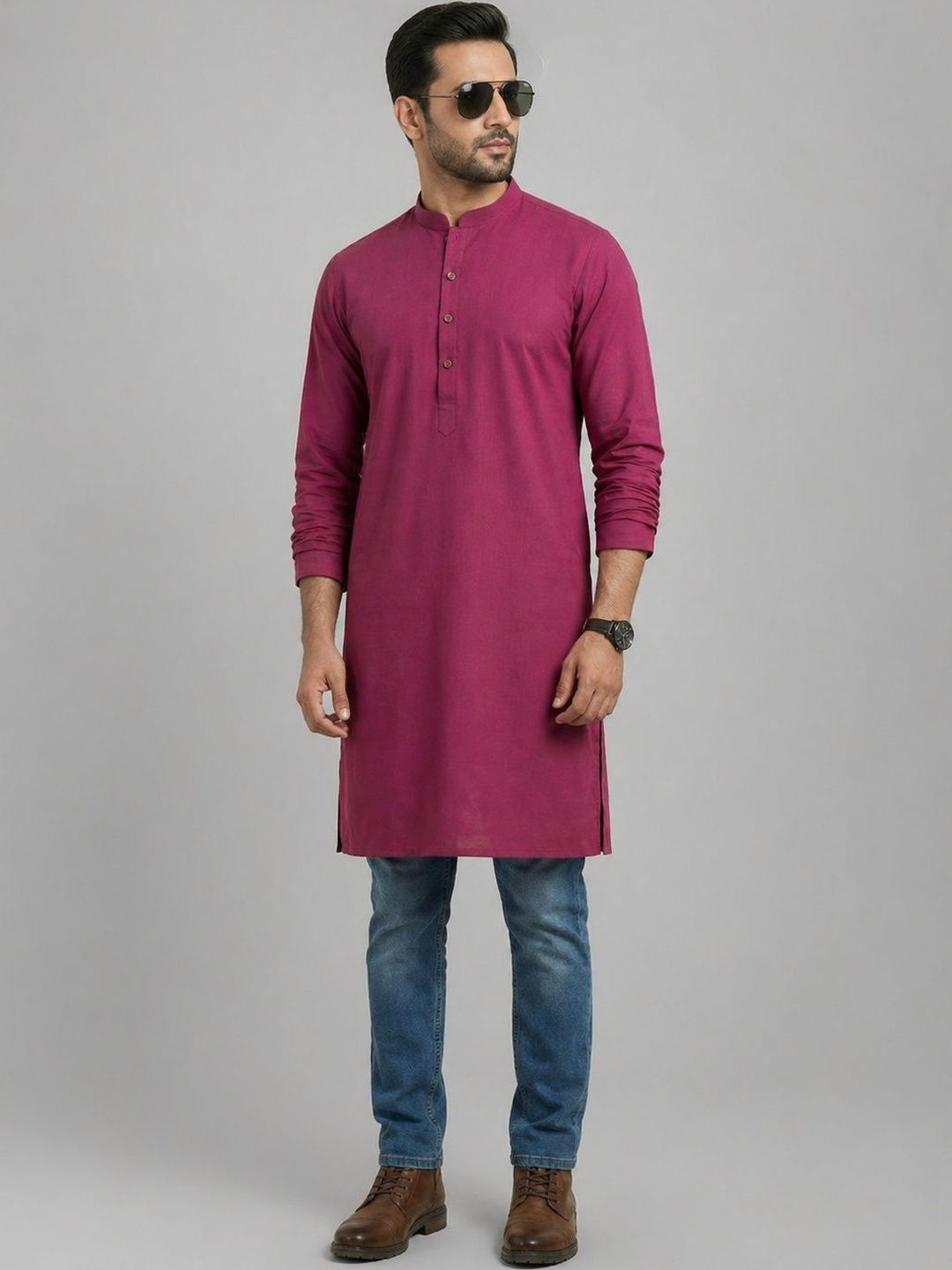 EKATVA ETHNIC Dark Pink Art Silk Solid Long Kurta