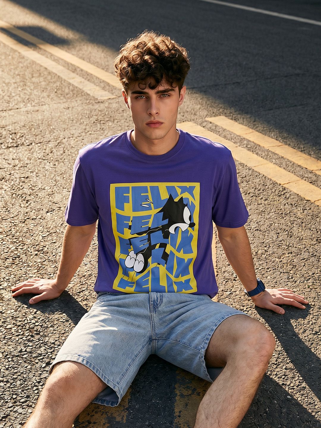 Felix the Cat by Kook N Keech Relaxed Fit Graphic Printed Pure Cotton T-Shirt