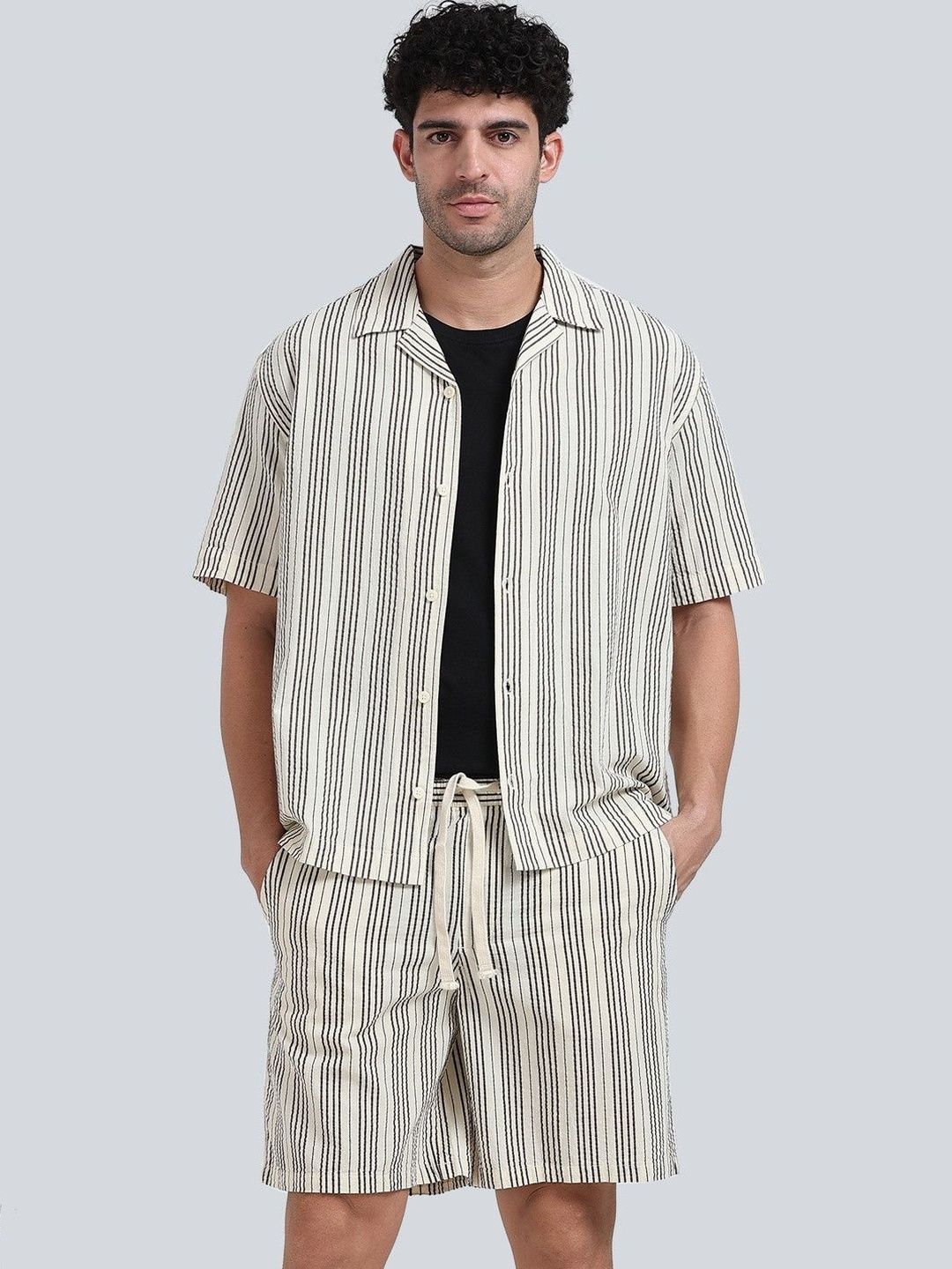 StitchX StitchX Men's Textured Seersucker Resort Shirt & Short Co-Ord Set