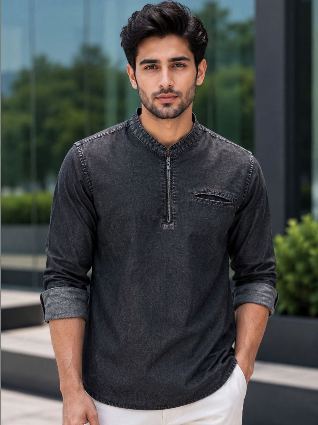 D Finish Men Solid Daily Straight Short Kurta