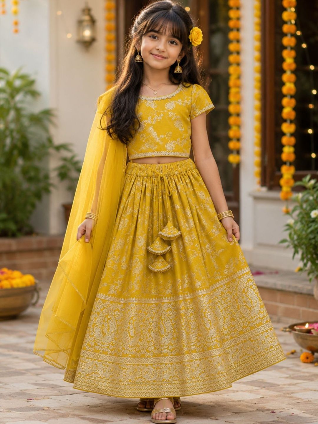 The Magic Wand Girls Embroidered Ready to Wear Lehenga & Blouse With Dupatta