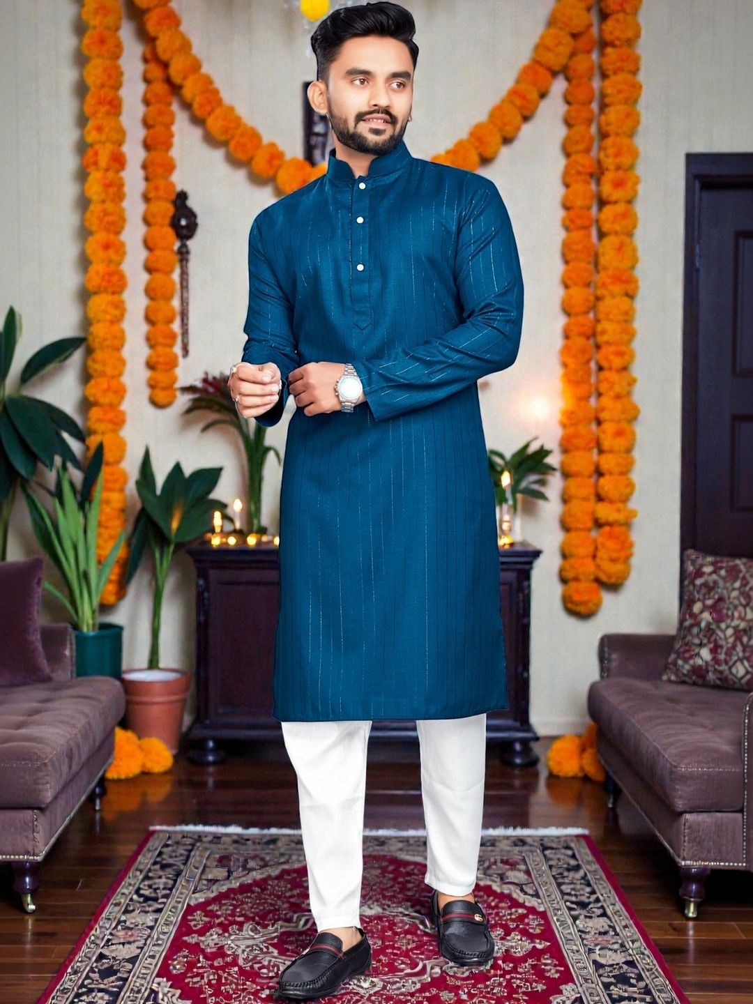 WELL TEX Men Striped Kurta