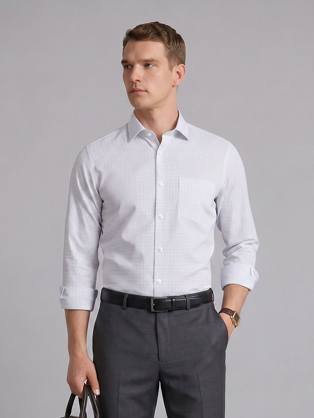 Blackberrys Slim Fit Checked Pure Cotton Formal Shirt