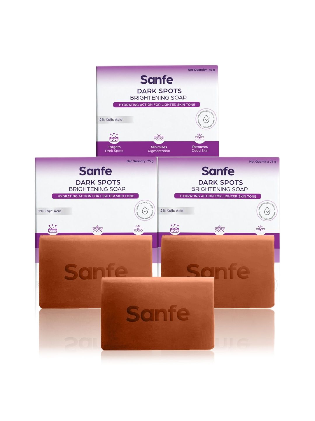 Sanfe Set of 3 Dark Spots Brightening Soap with Kojic Acid - 75 g each