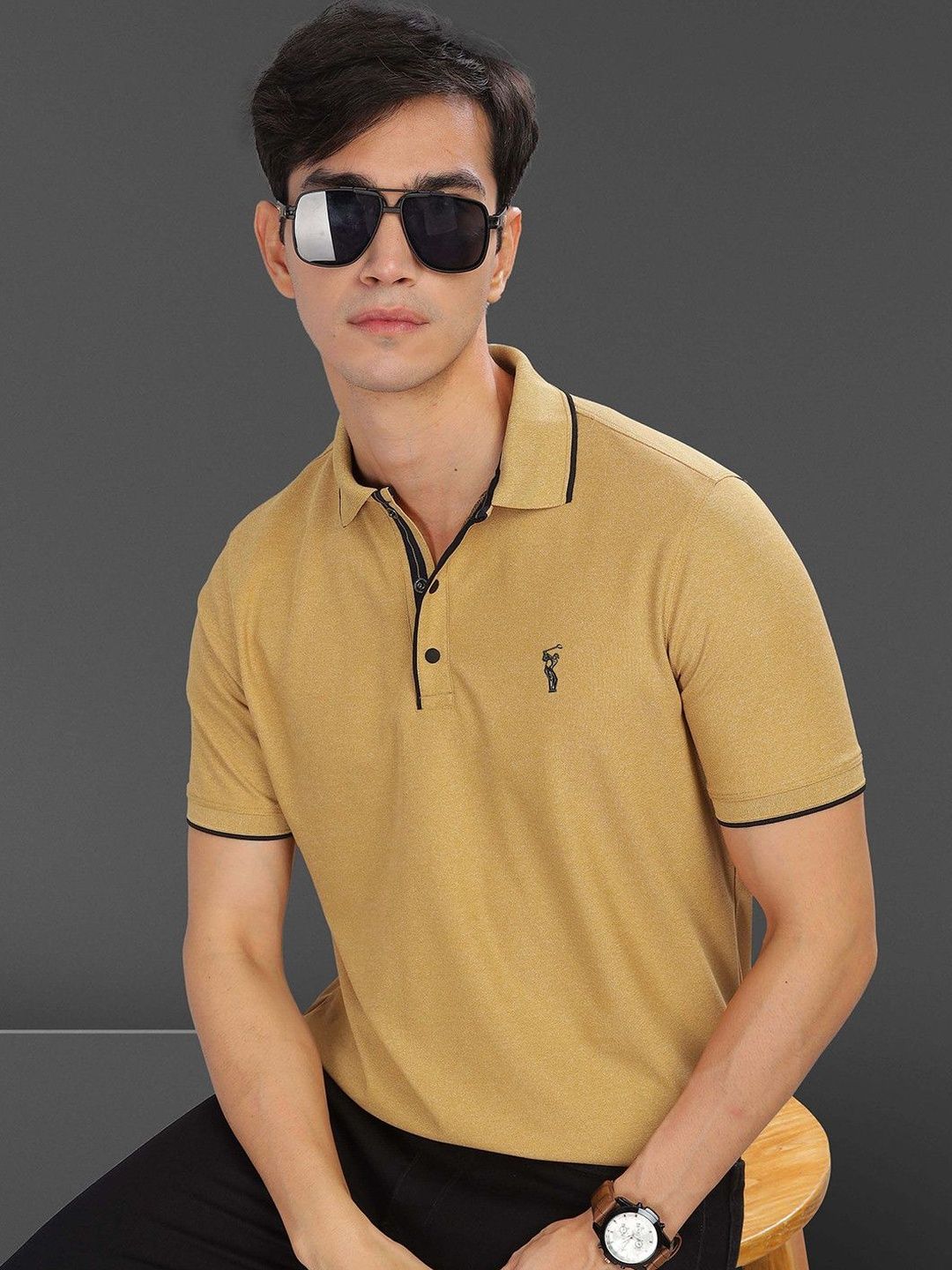 STELLERS Men Regular Fit Solid Polo Collar T-shirt