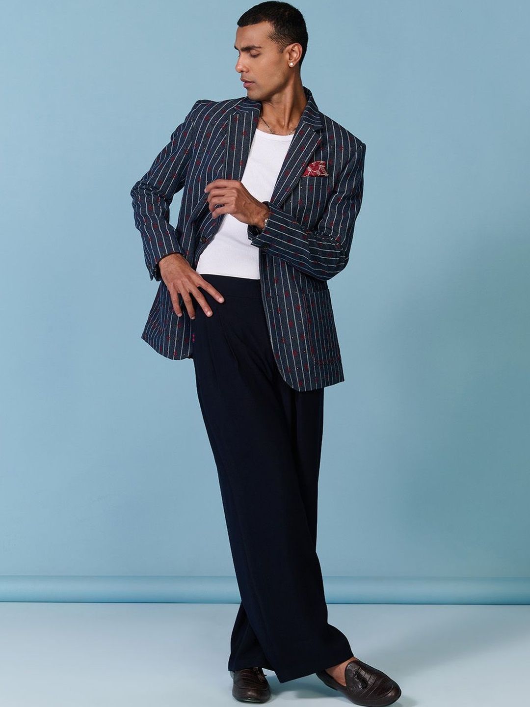 S&N by Shantnu Nikhil Men Striped Tailored Jacket with Embroidered