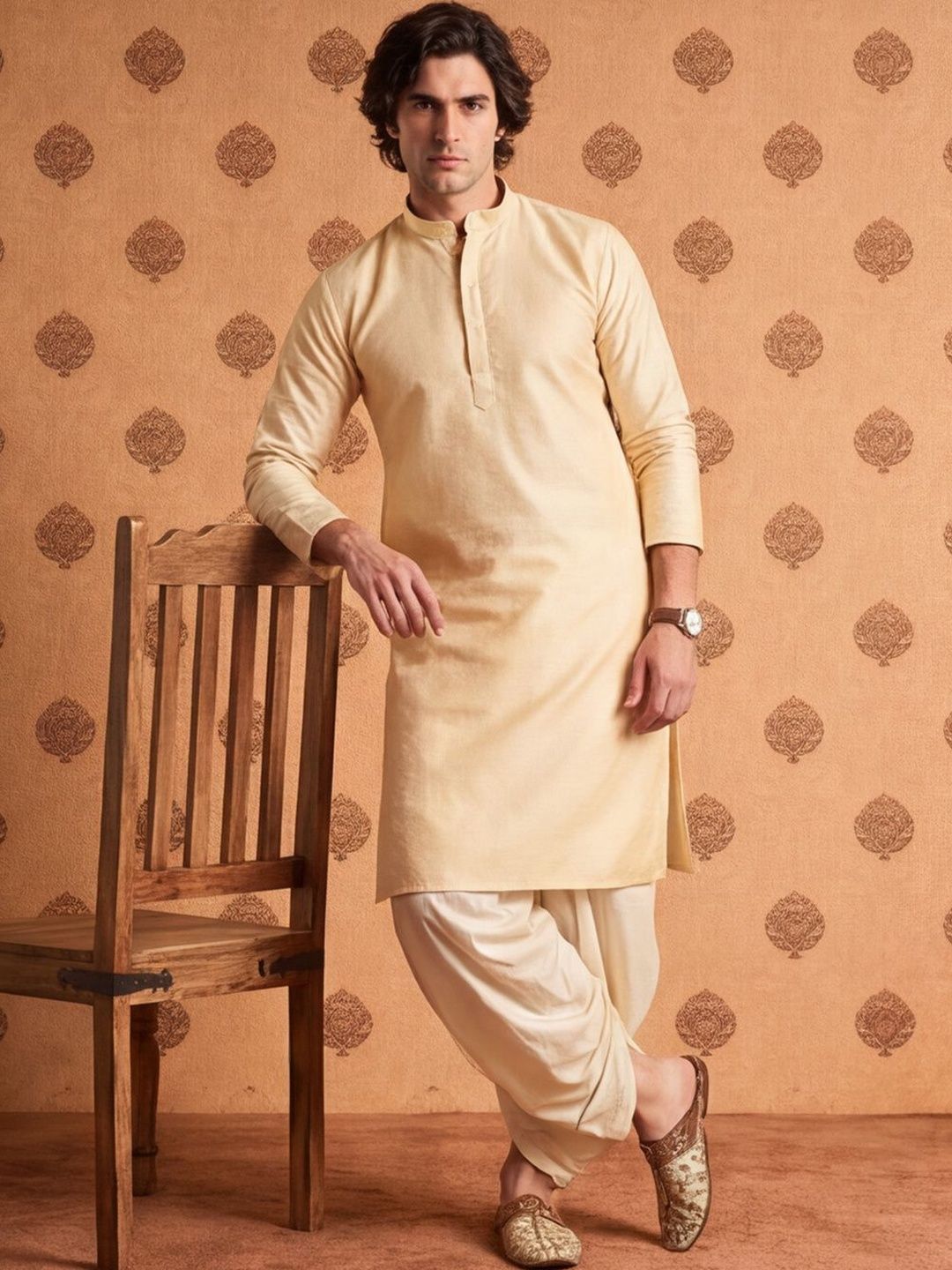 Woven Jacquard Silk Kurtas SOURAGYA Men Jacquard Kurta