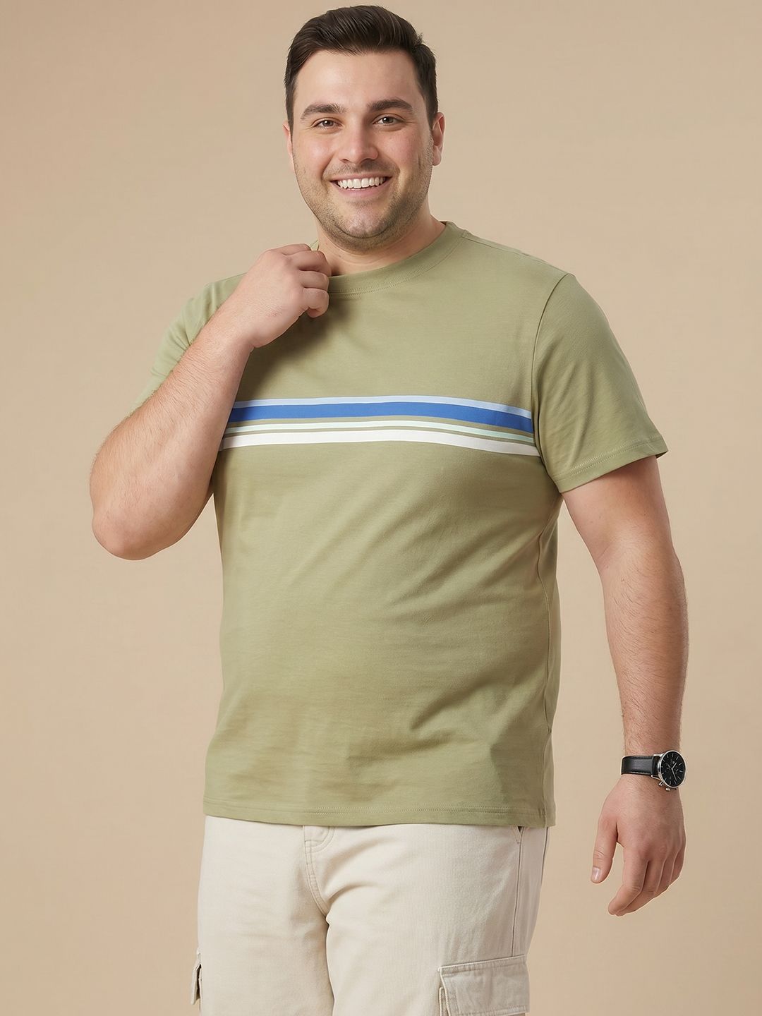 Sztori Plus Size Striped Pure Cotton T-shirt