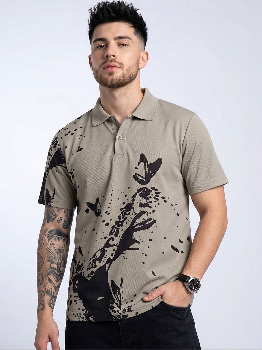 AIN6 Men Printed Polo Collar T-shirt