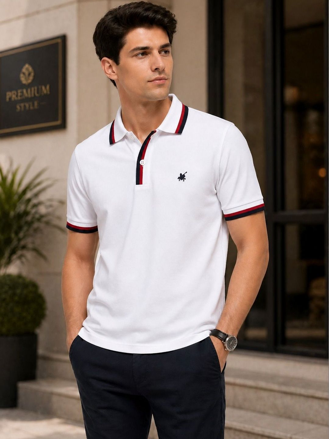 Raves Men Brand Logo Polo Collar Bio Finish T-shirt