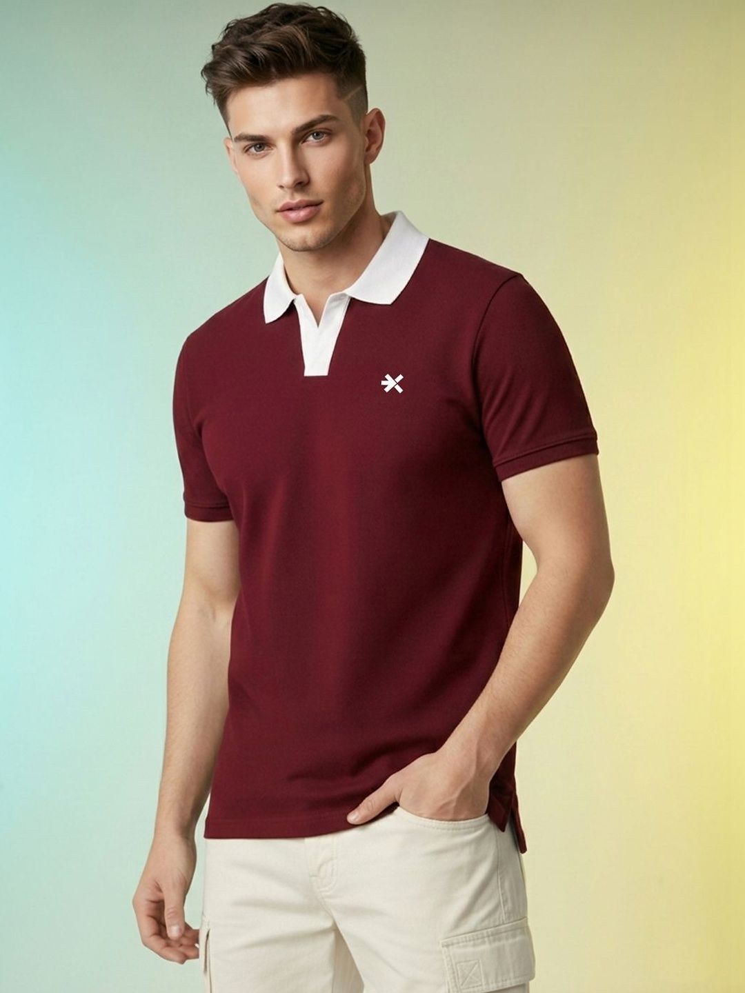 HRX by Hrithik Roshan Brand Logo Printed Polo Neck T-shirt
