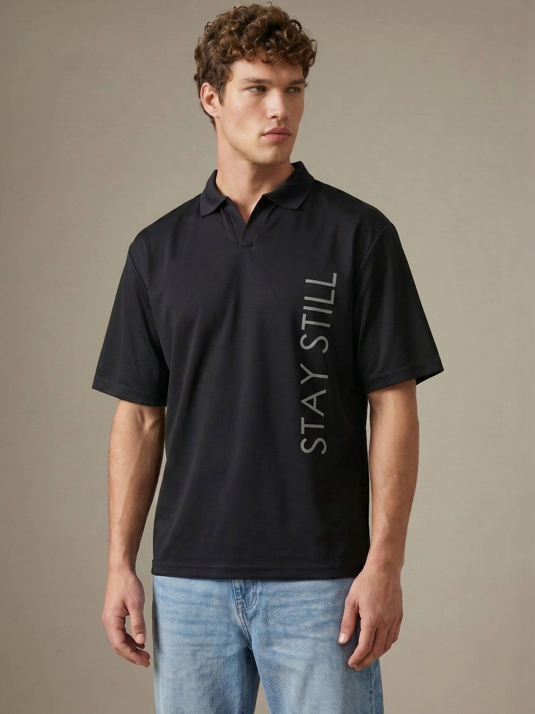 glitchez Men Typography Printed Polo Collar T-shirt