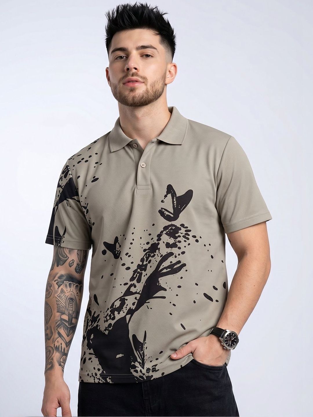 glitchez Men Printed Polo Collar T-shirt