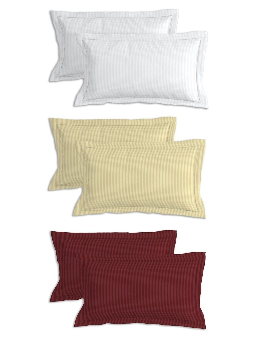 MORADO MORADO Maroon & White 6 Pieces Striped Pure Cotton Blend Rectangle Pillow Covers