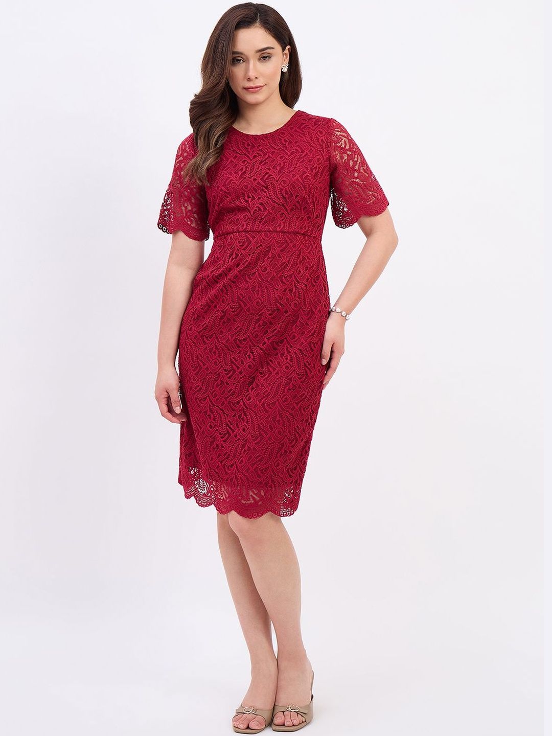 strapless open back dress Red Lace Long Sleeve Short Dress – Verostyle main image 0