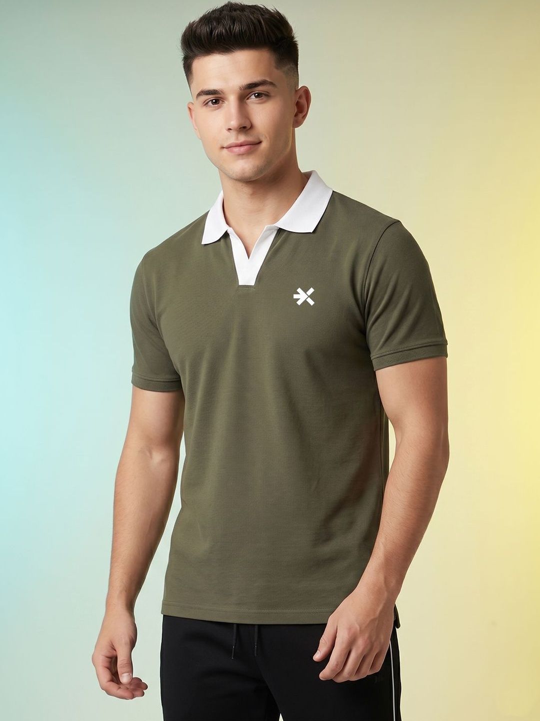 HRX by Hrithik Roshan Brand Logo Printed Polo Neck T-shirt
