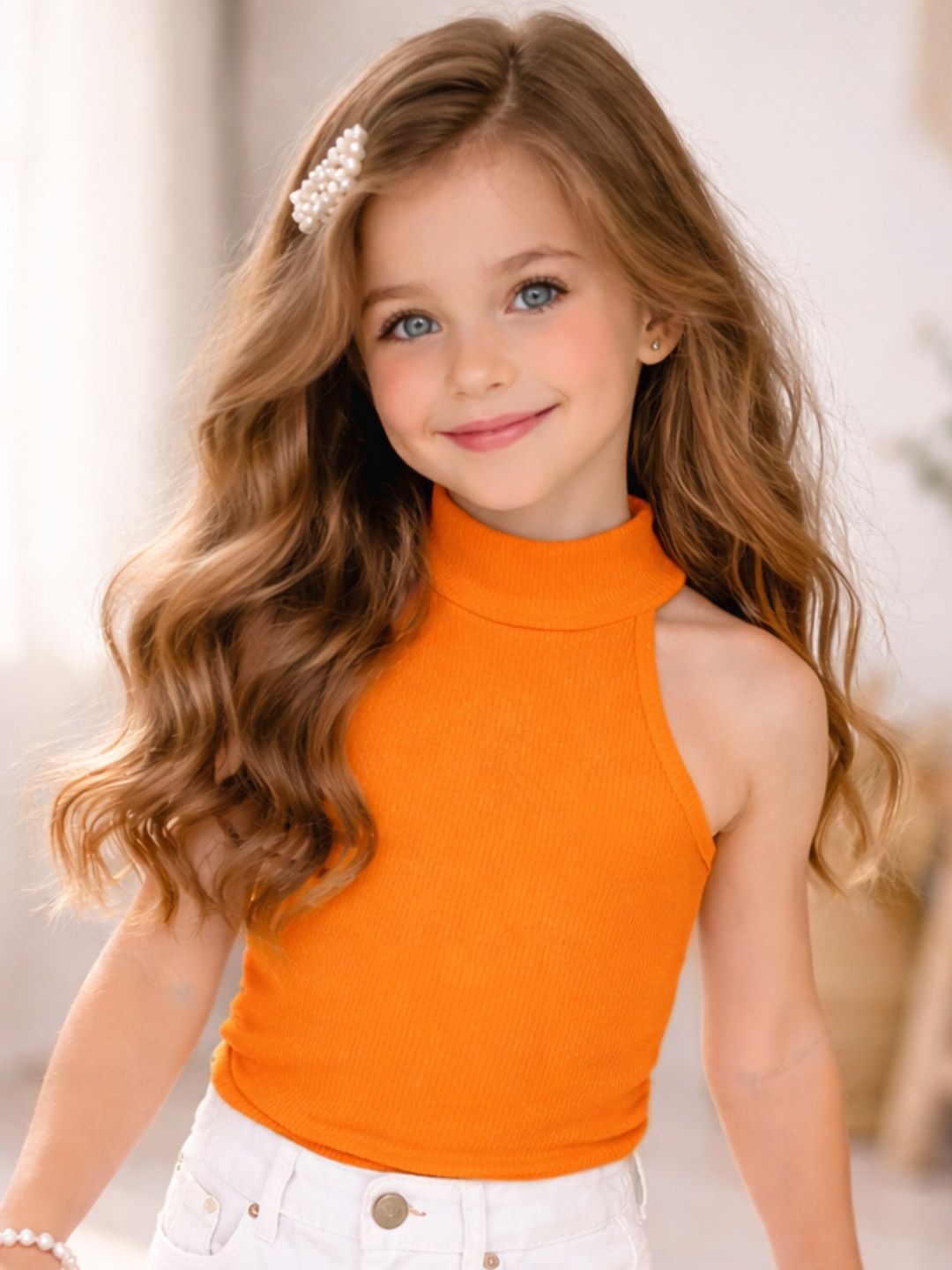 Ninas Girls Orange Cotton Blend Tops