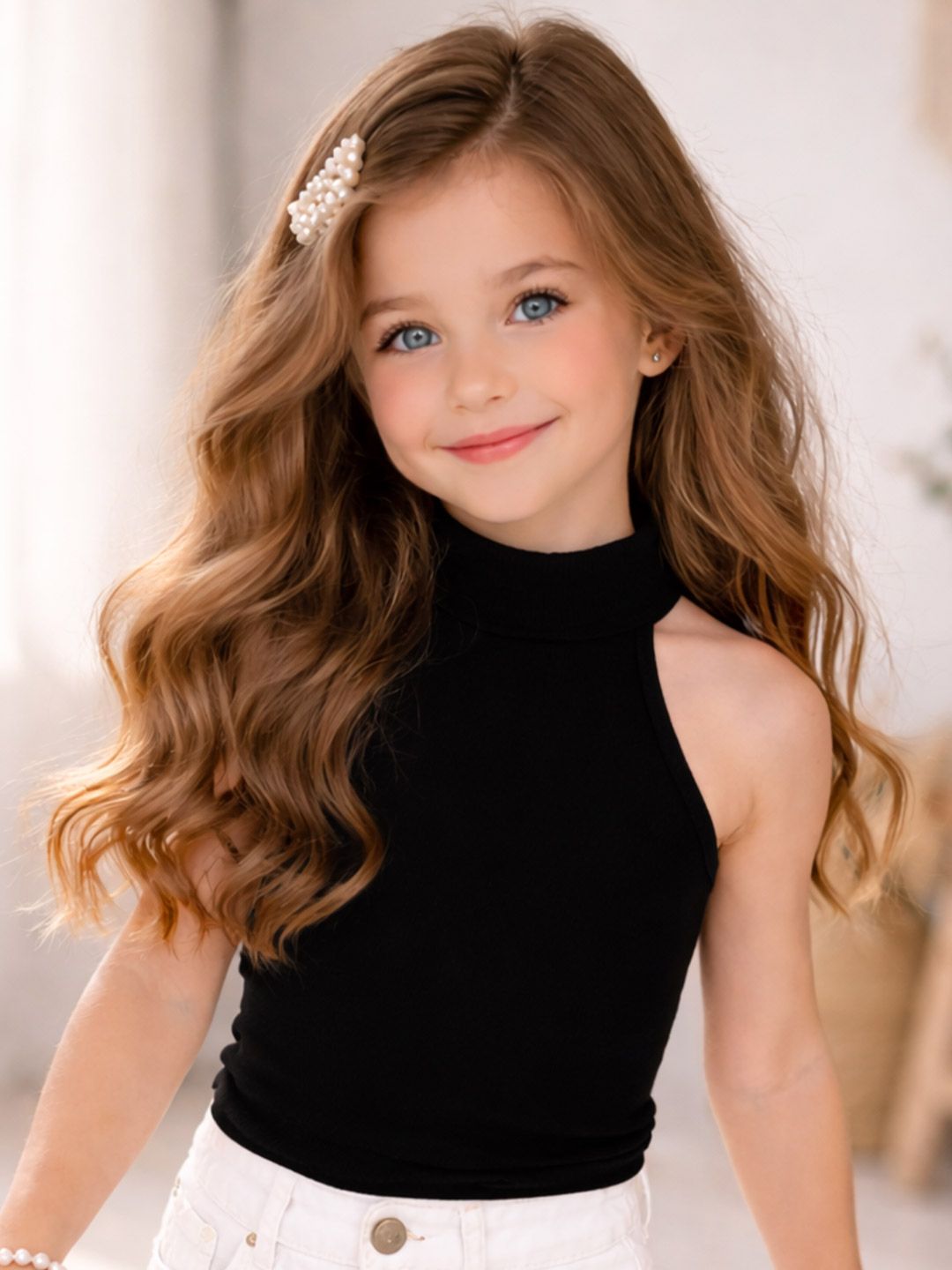 Ninas Girls Black Cotton Blend Tops