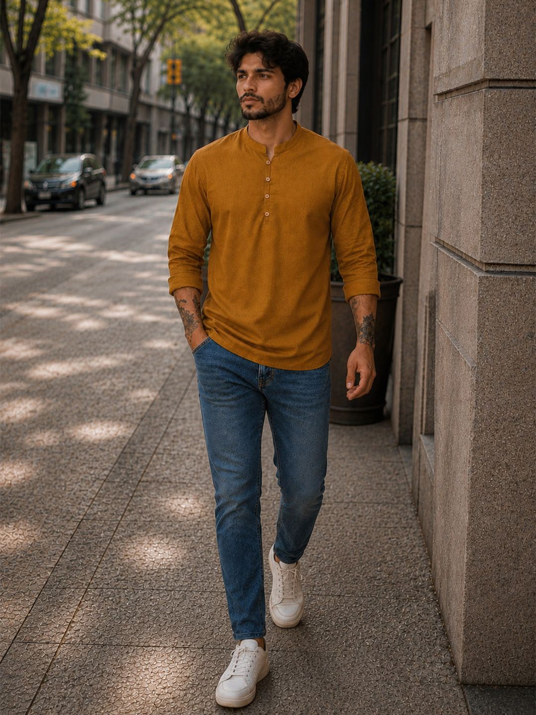 HERE&NOW Men Solid Straight Kurtas