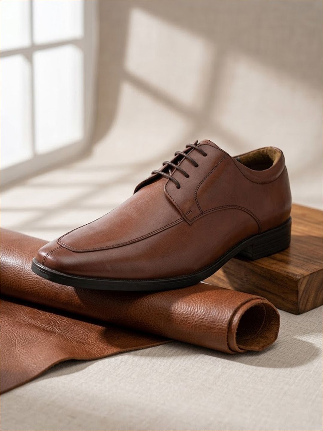 House of Pataudi Men Leather Round Toe Lace-Ups Oxfords Formal Shoes