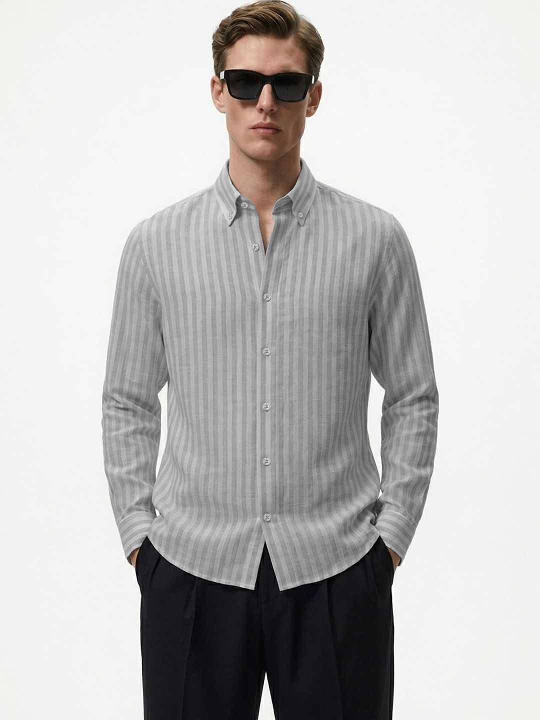 MISCHIEF MONKEY Men Classic Striped Casual Shirt