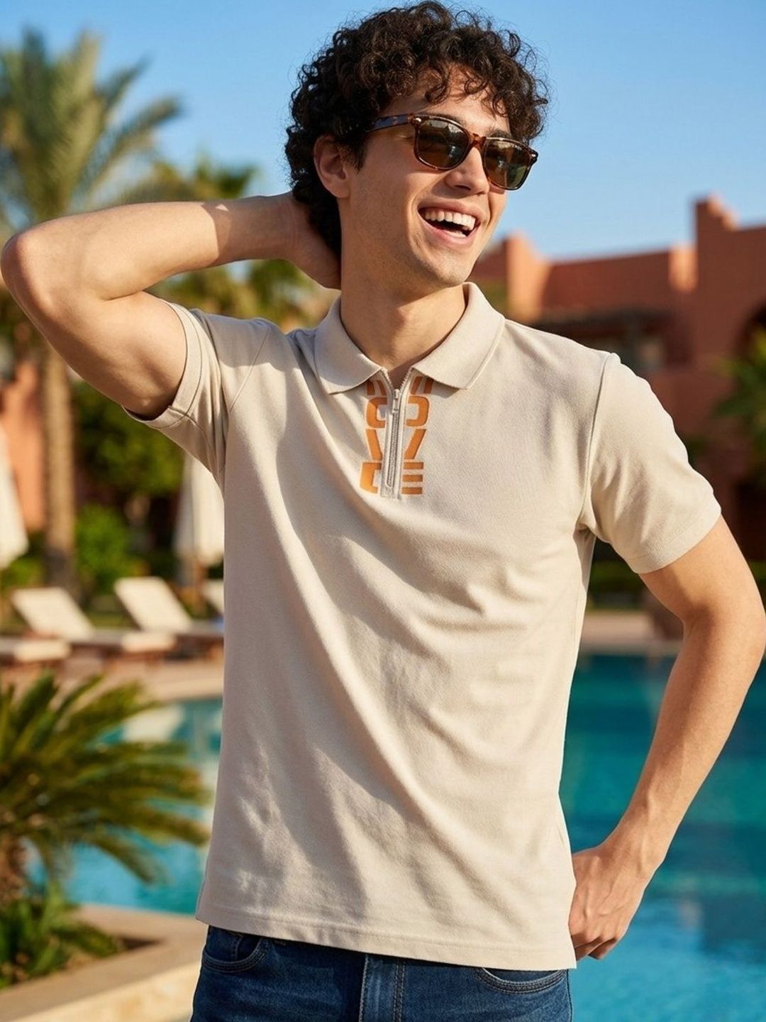 HERE&NOW Men Typography Printed Polo Collar Antimicrobial T-shirt