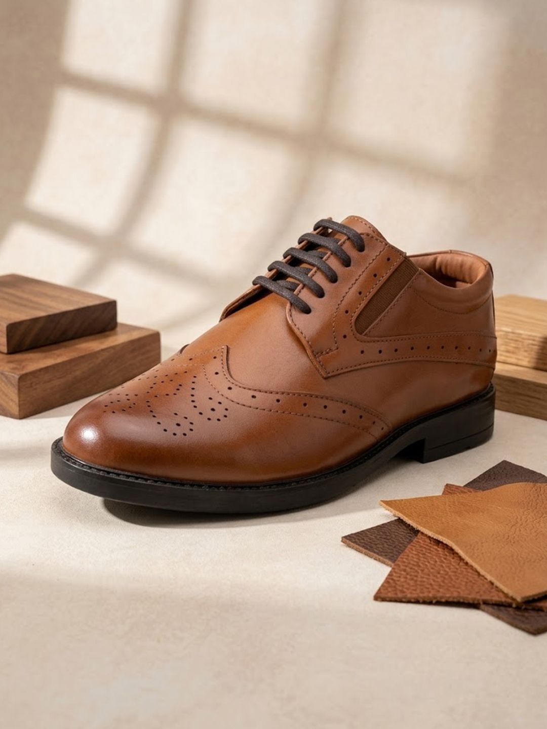 House of Pataudi Men Leather Round Toe Lace-Ups Formal Oxfords