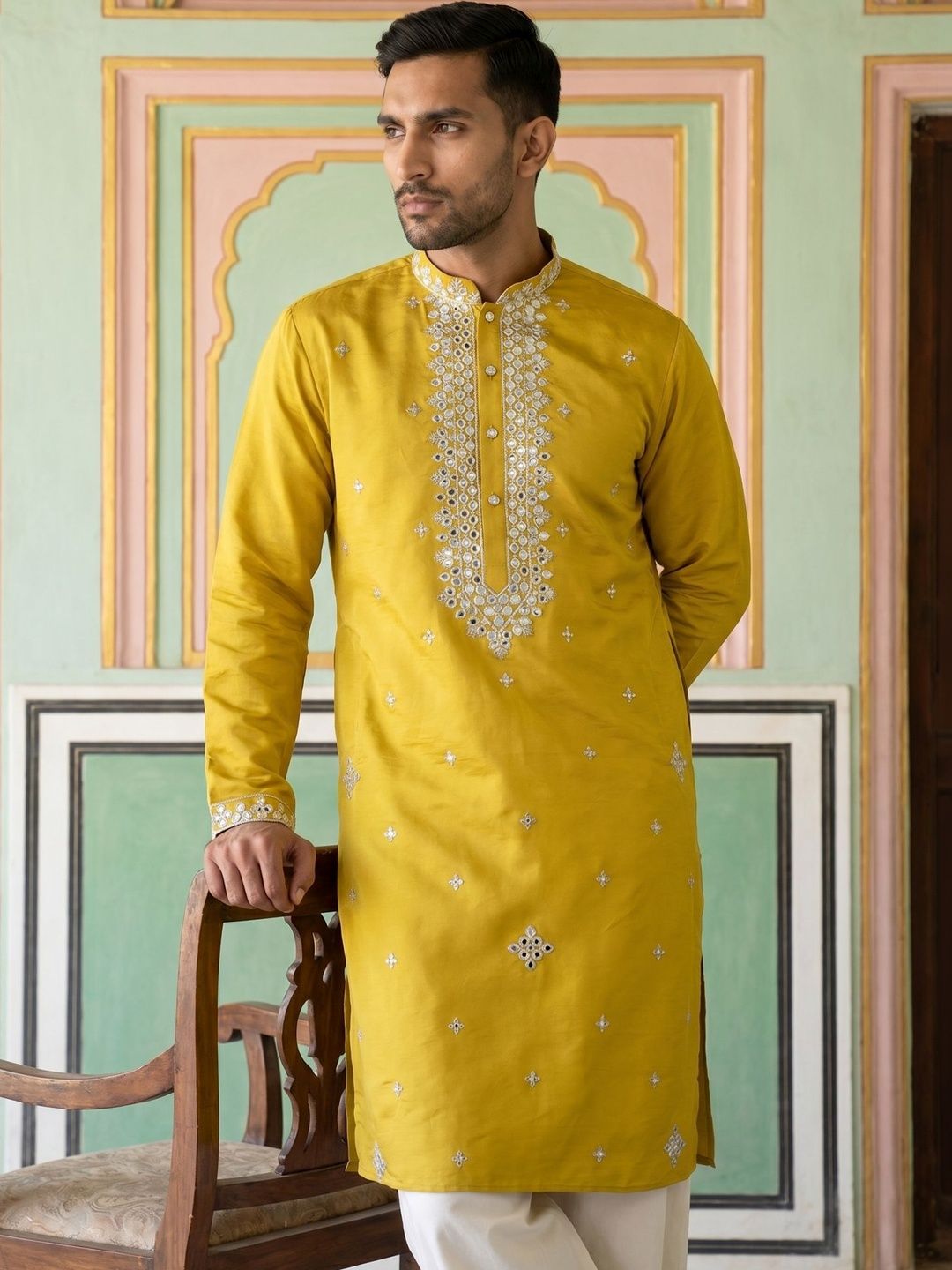 Jompers Men Embellished Mirror Work Kurta