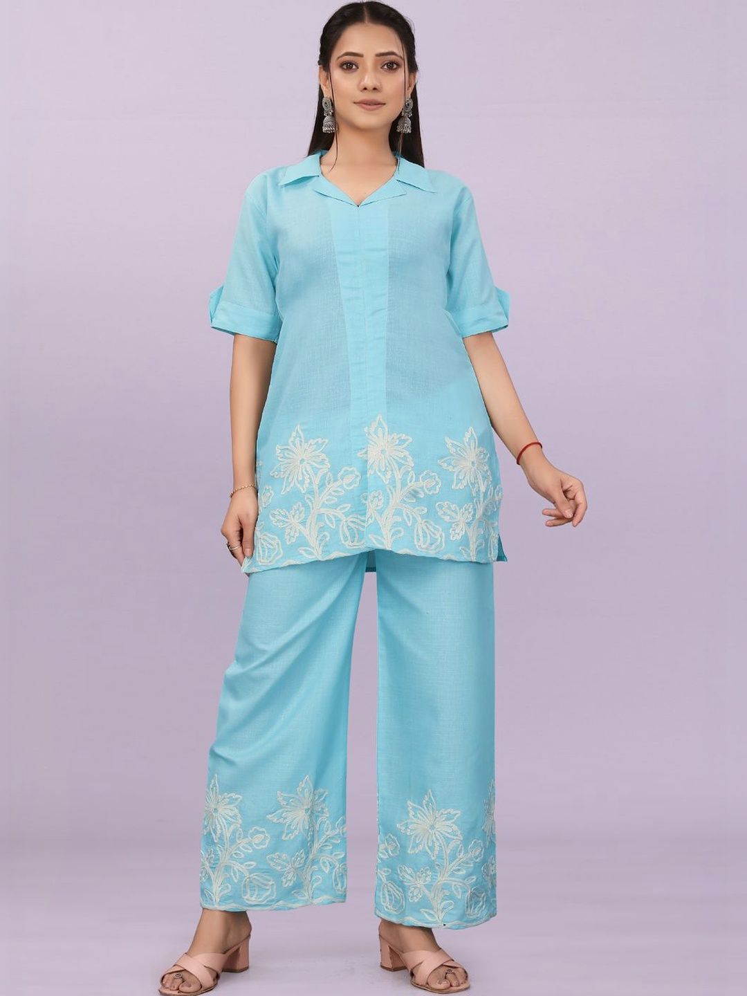 KALUDI FASHION Floral Embroidered Tunic with Palazzos