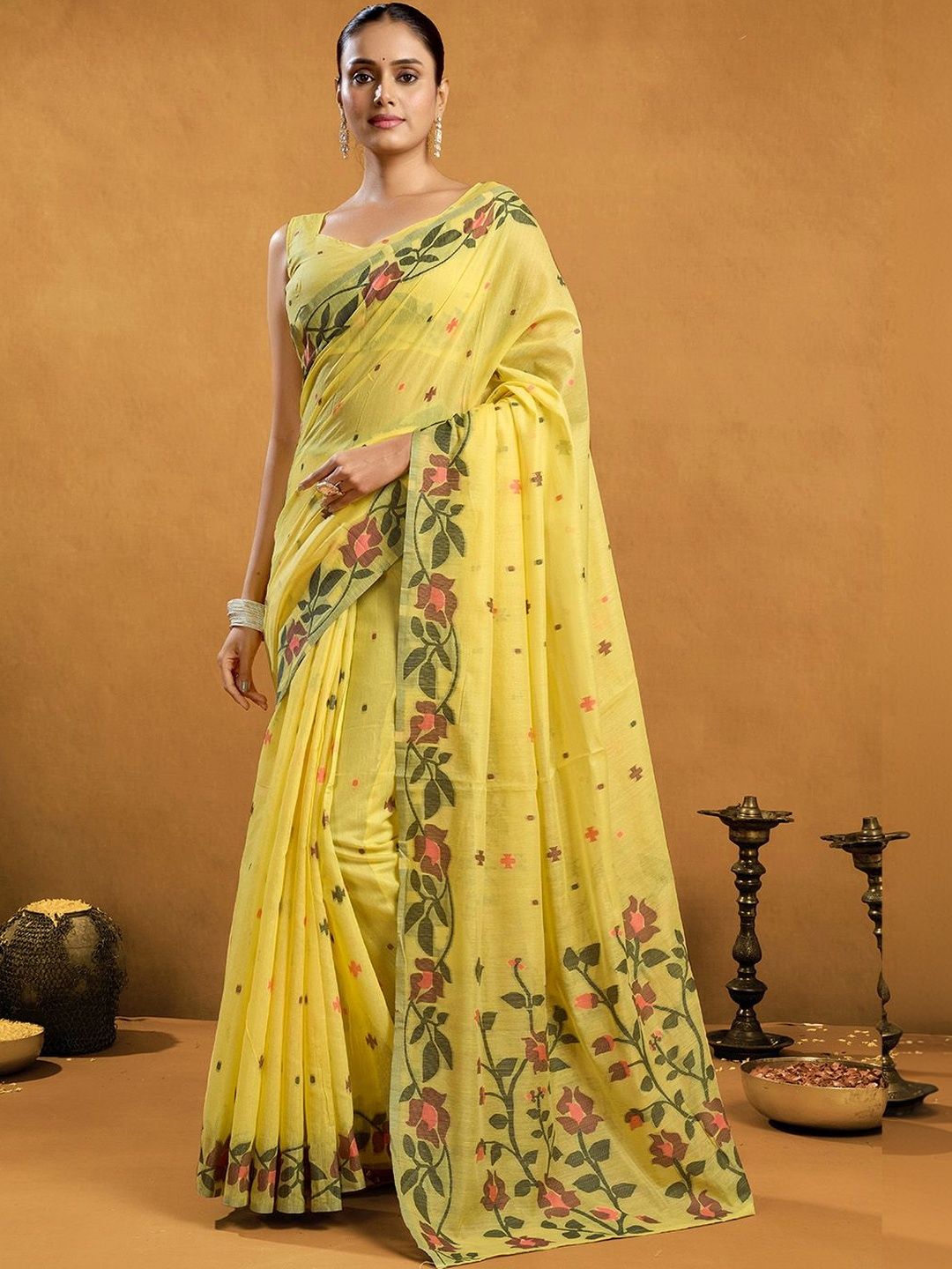 Sangria Floral Pure Cotton Handloom Saree