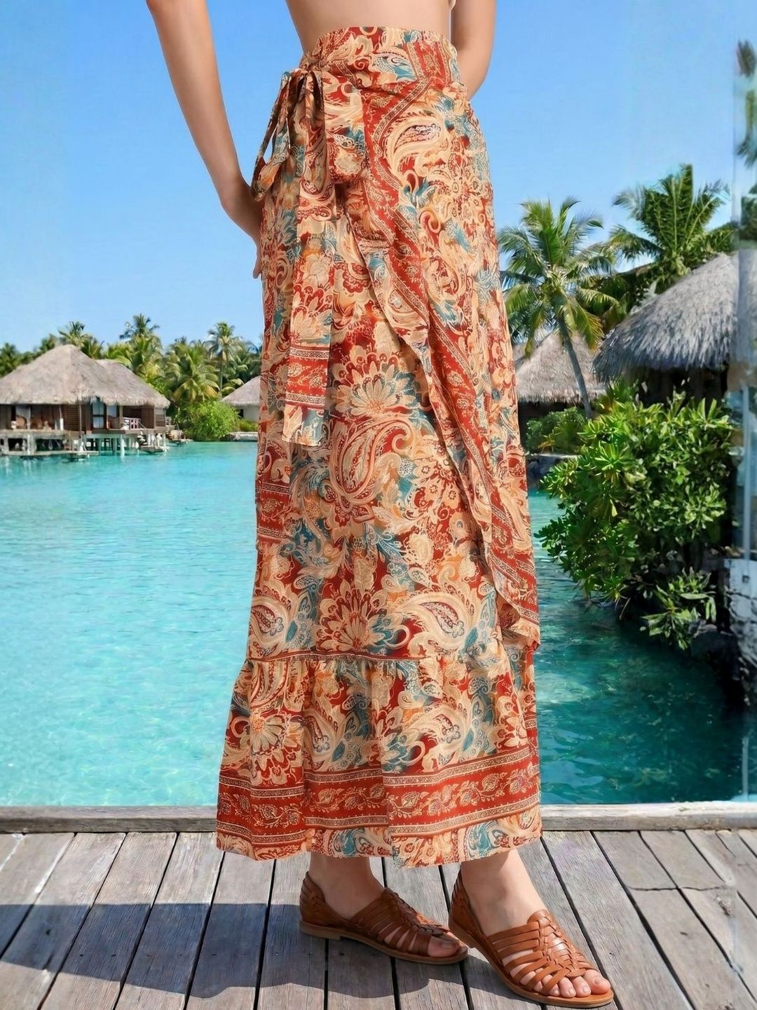 Buy Boholyfe Women Floral Bohemian Front Slit Maxi Wrap Skirt