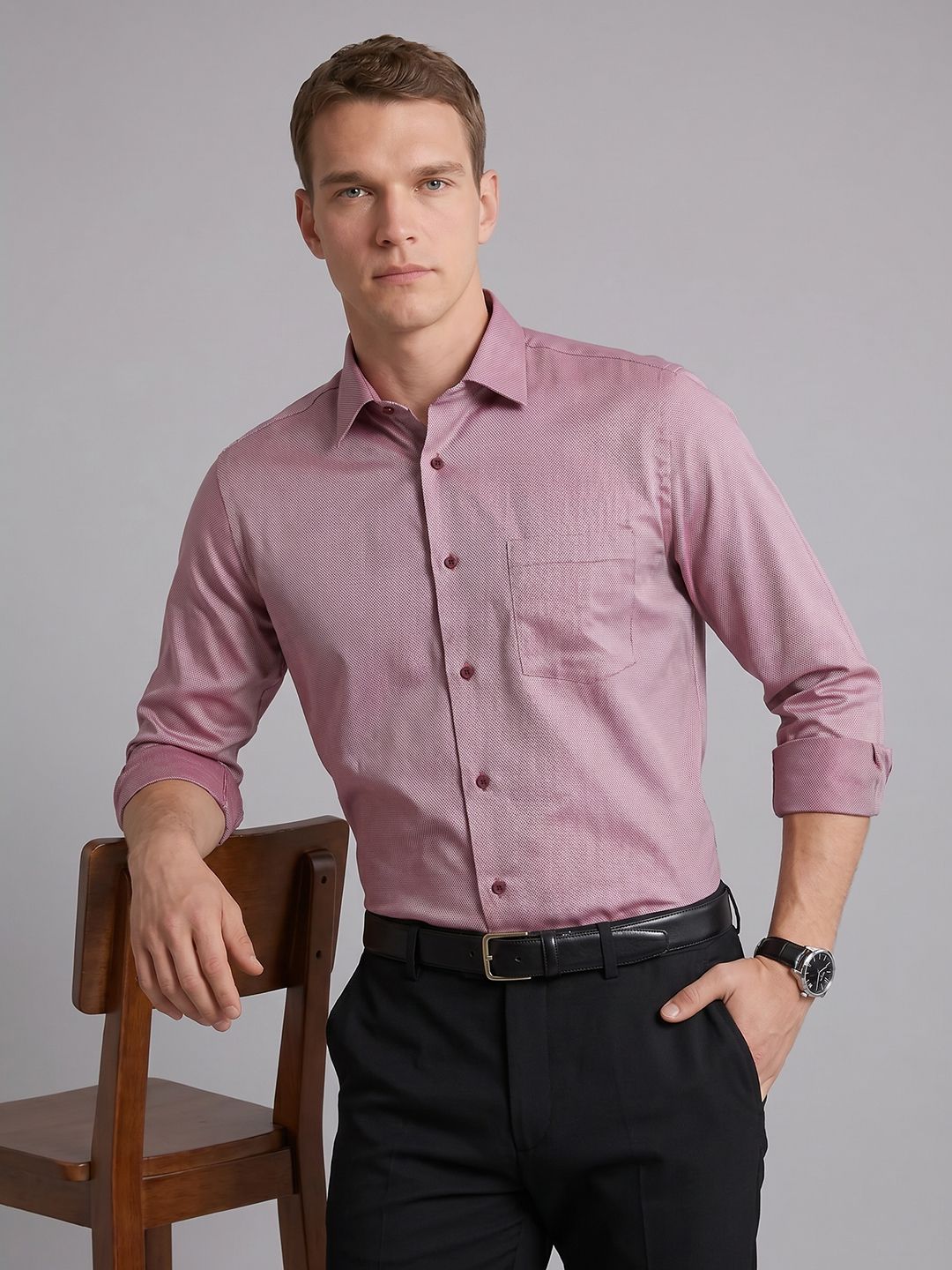 Blackberrys Spread Collar Textured Pure Cotton Formal Shirt
