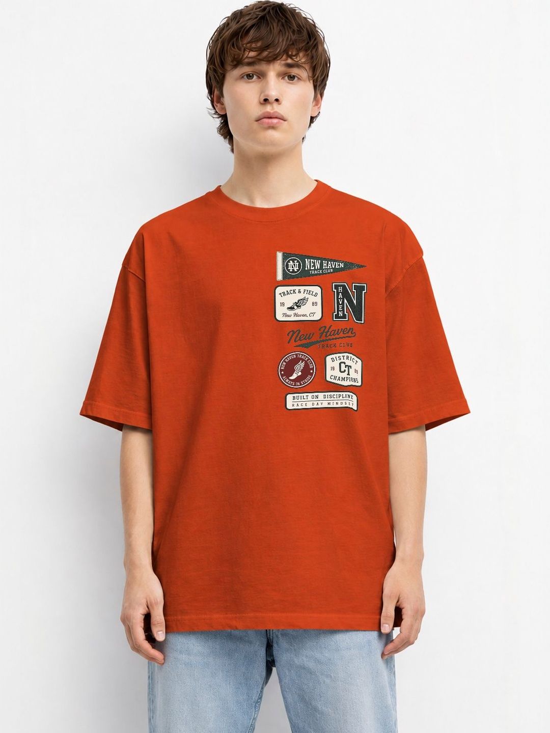 The Roadster Lifestyle Co Printed Cotton Round Neck Oversized Tshirts