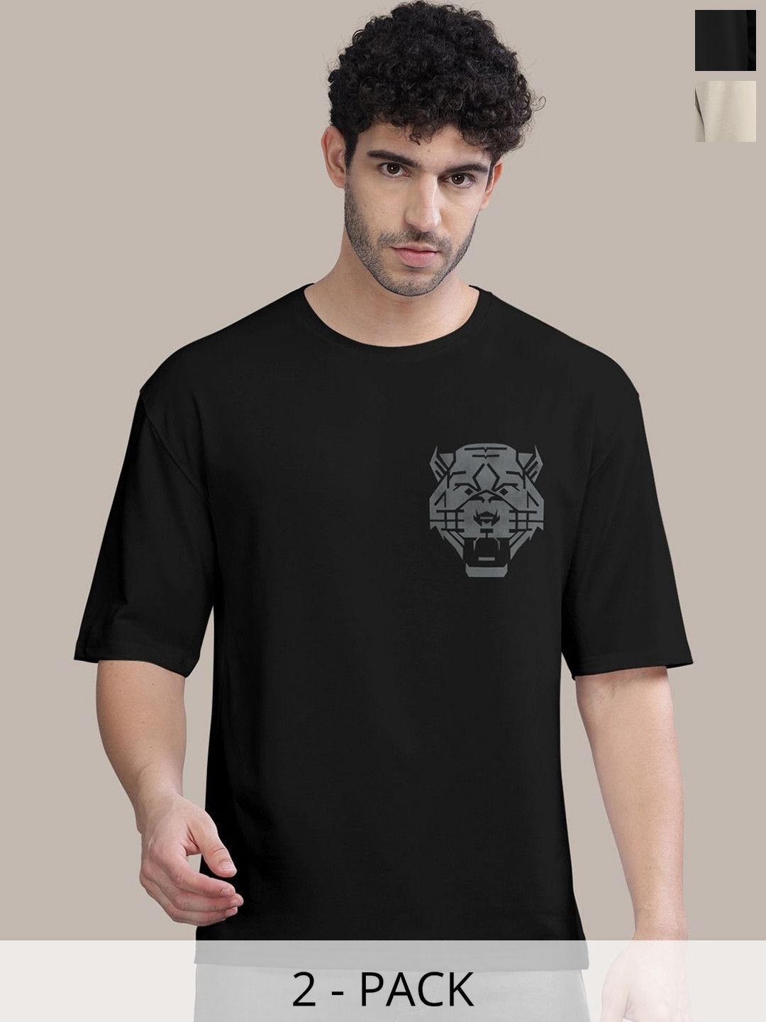 BULLMER Men Pack Of 2 Round Neck Printed Oversized T-shirts