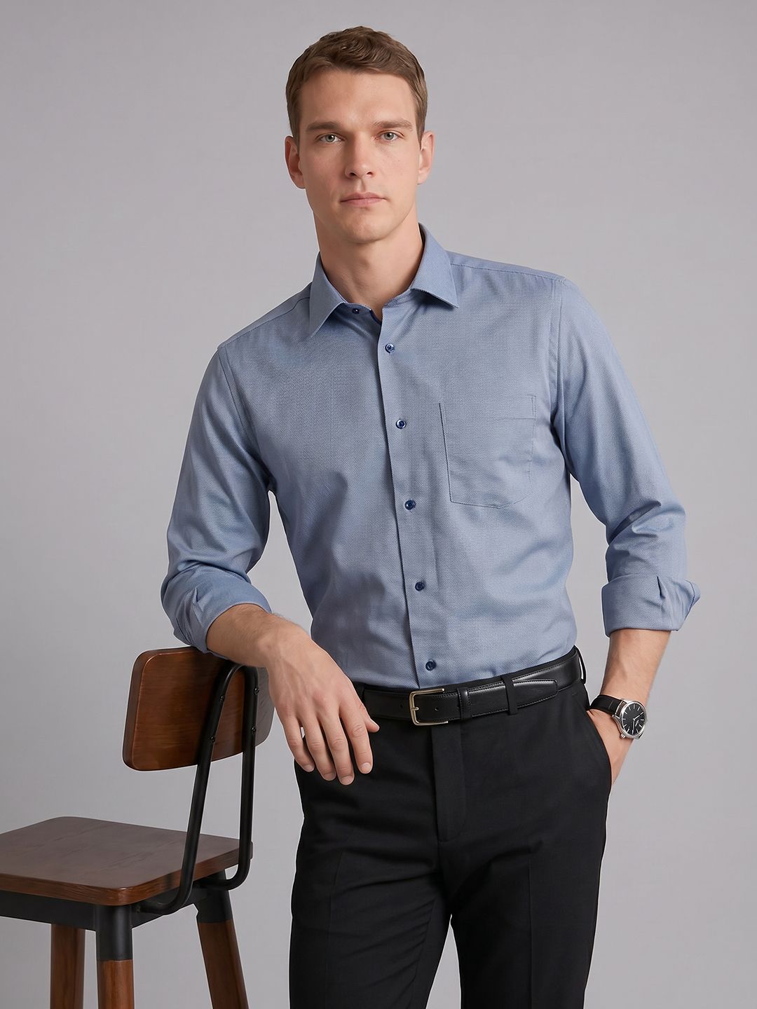 Blackberrys Spread Collar Textured Pure Cotton Formal Shirt