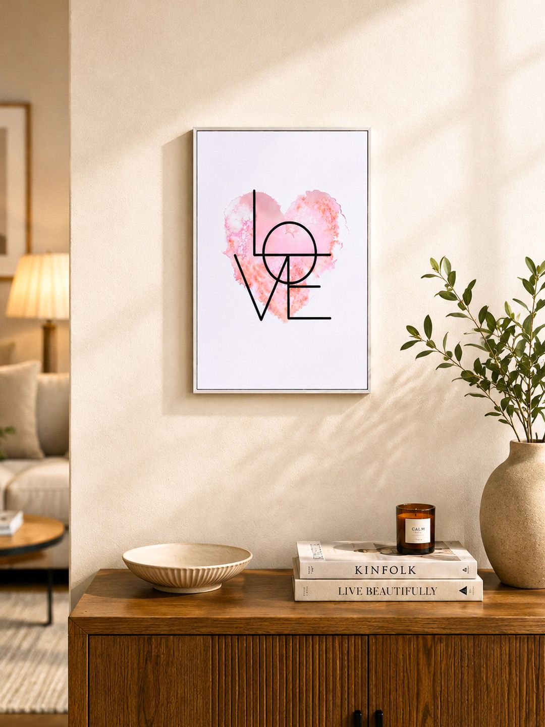 MARKET99 White & Pink Heart Painting Plastic Wall Art