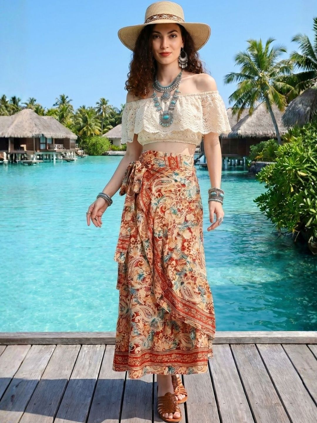 Buy Boholyfe Women Floral Bohemian Front Slit Maxi Wrap Skirt