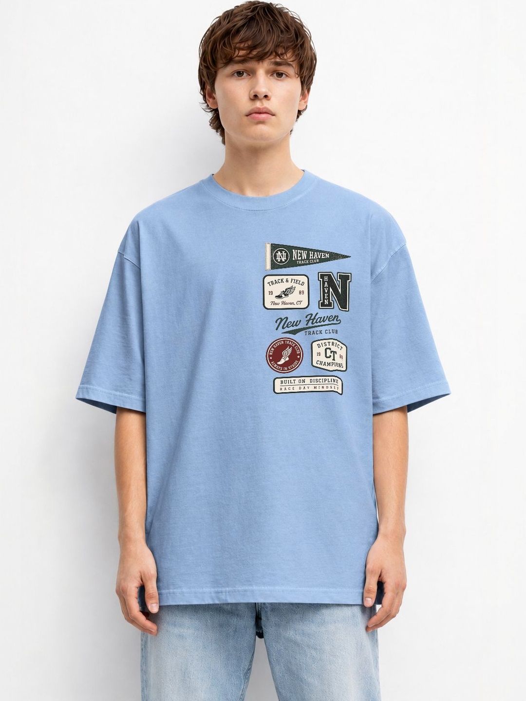 The Roadster Lifestyle Co Printed Cotton Round Neck Oversized Tshirts